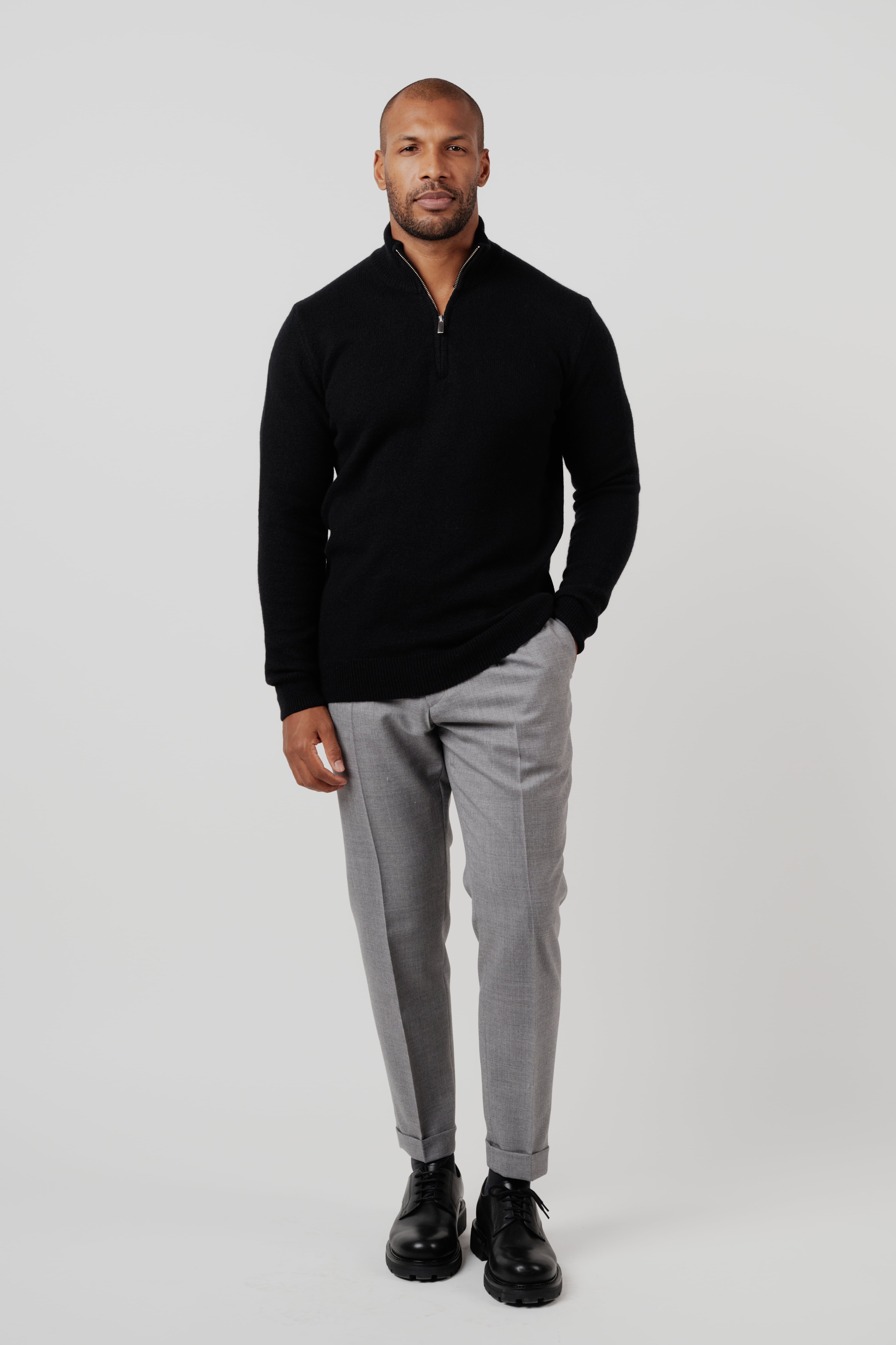 Merino Silk Cashmere Quarter-Zip Sweater Black