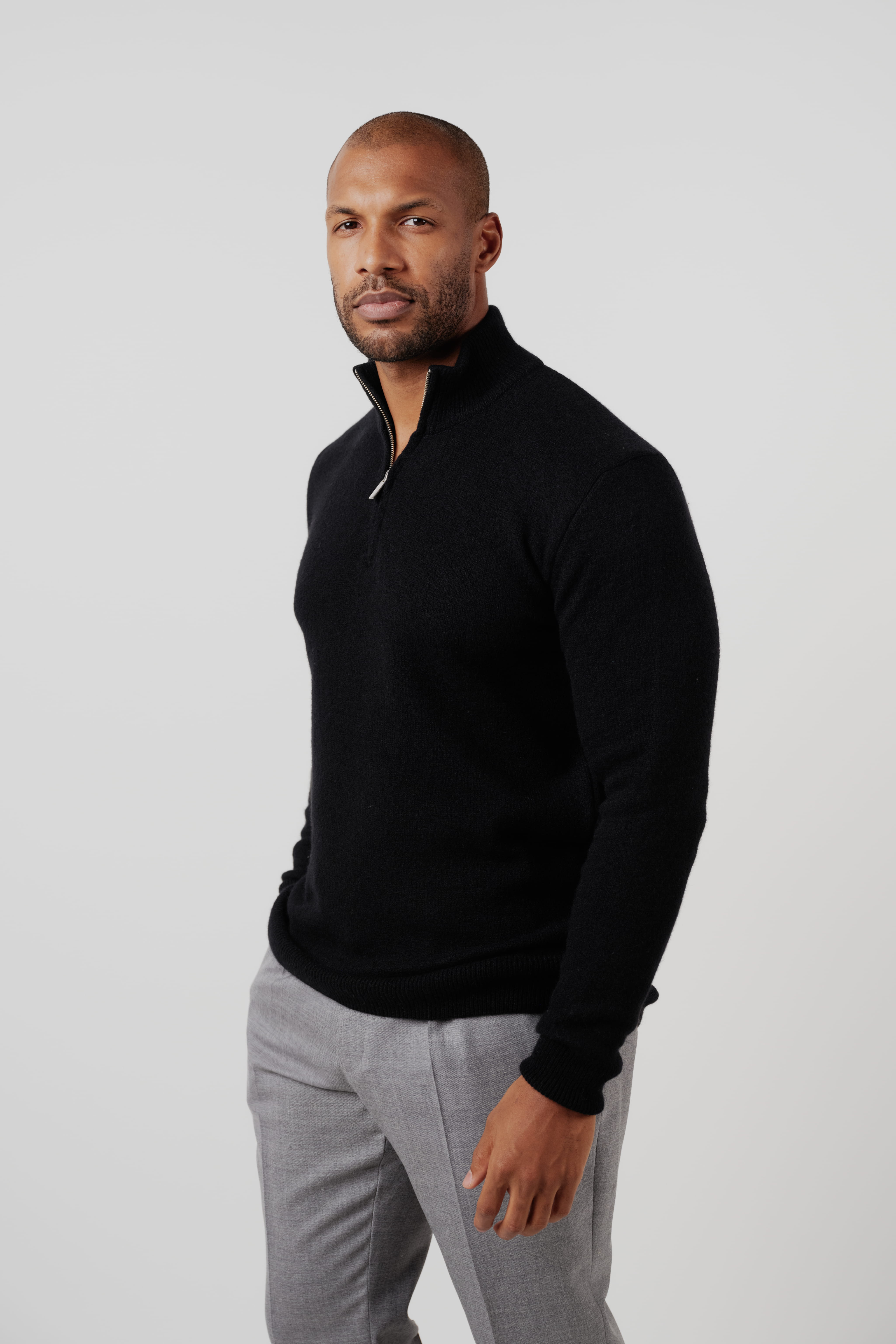 Merino Silk Cashmere Quarter-Zip Sweater Black