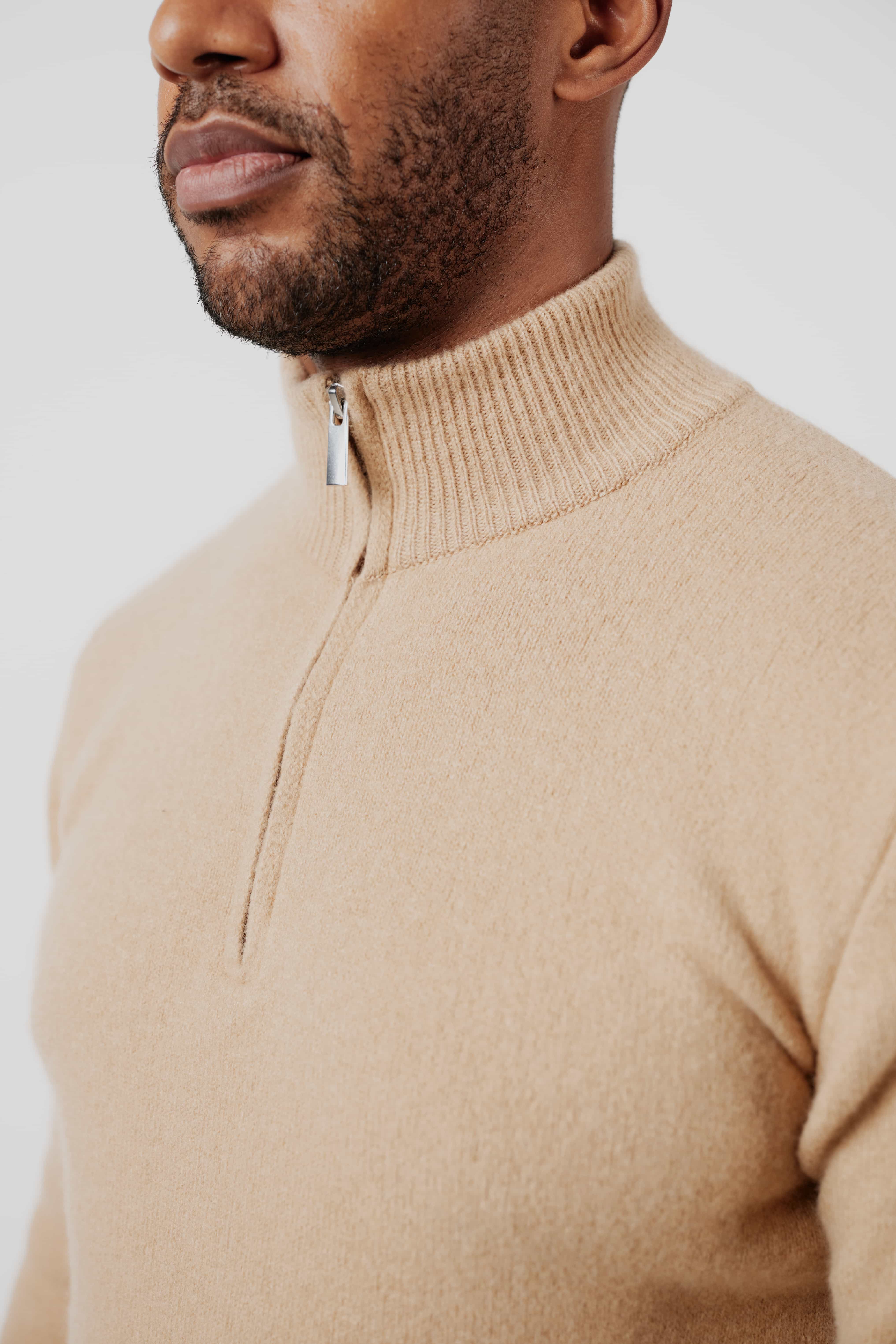 Merino Silk Cashmere Quarter-Zip Sweater Camel