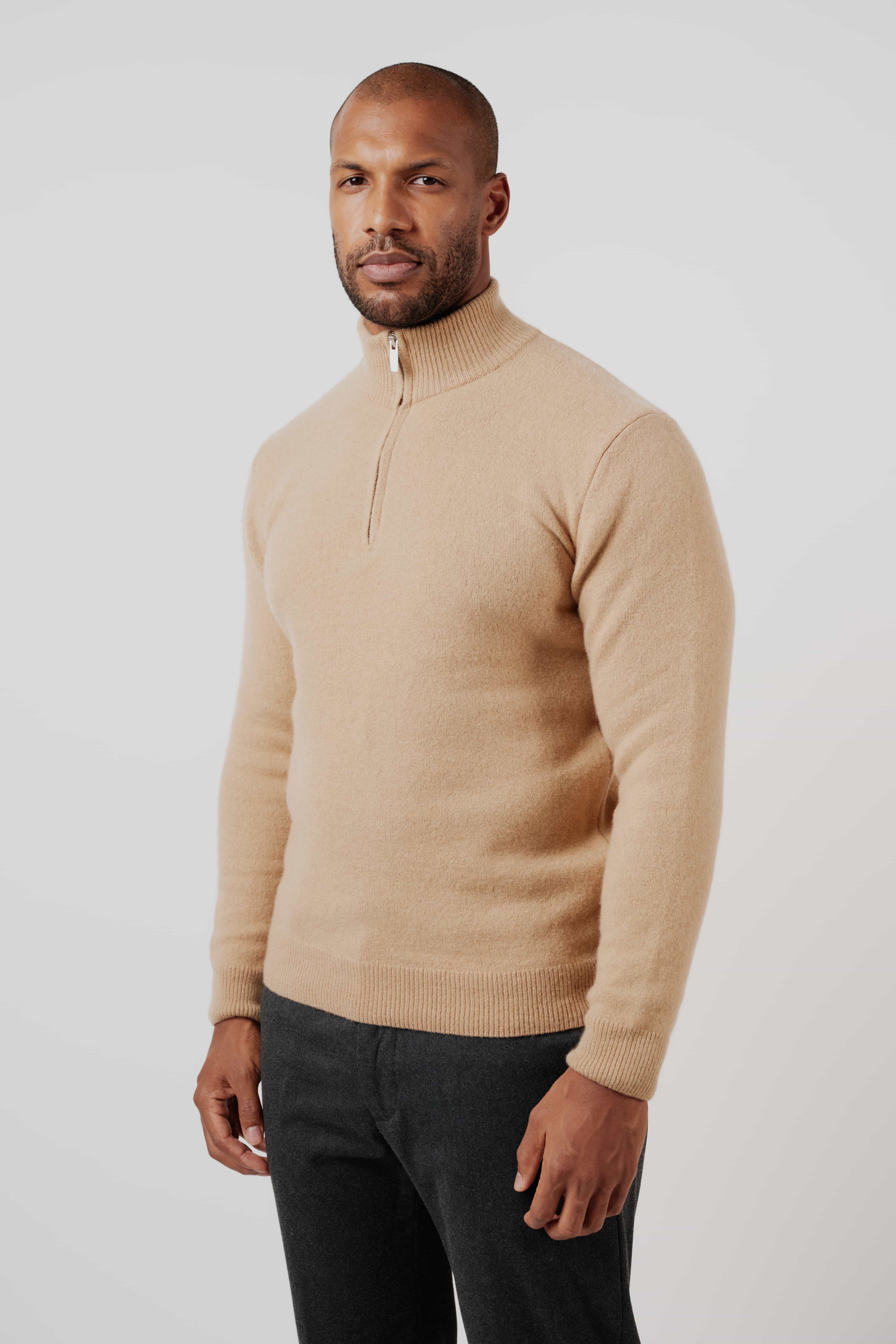 Merino Silk Cashmere Quarter-Zip Sweater Camel