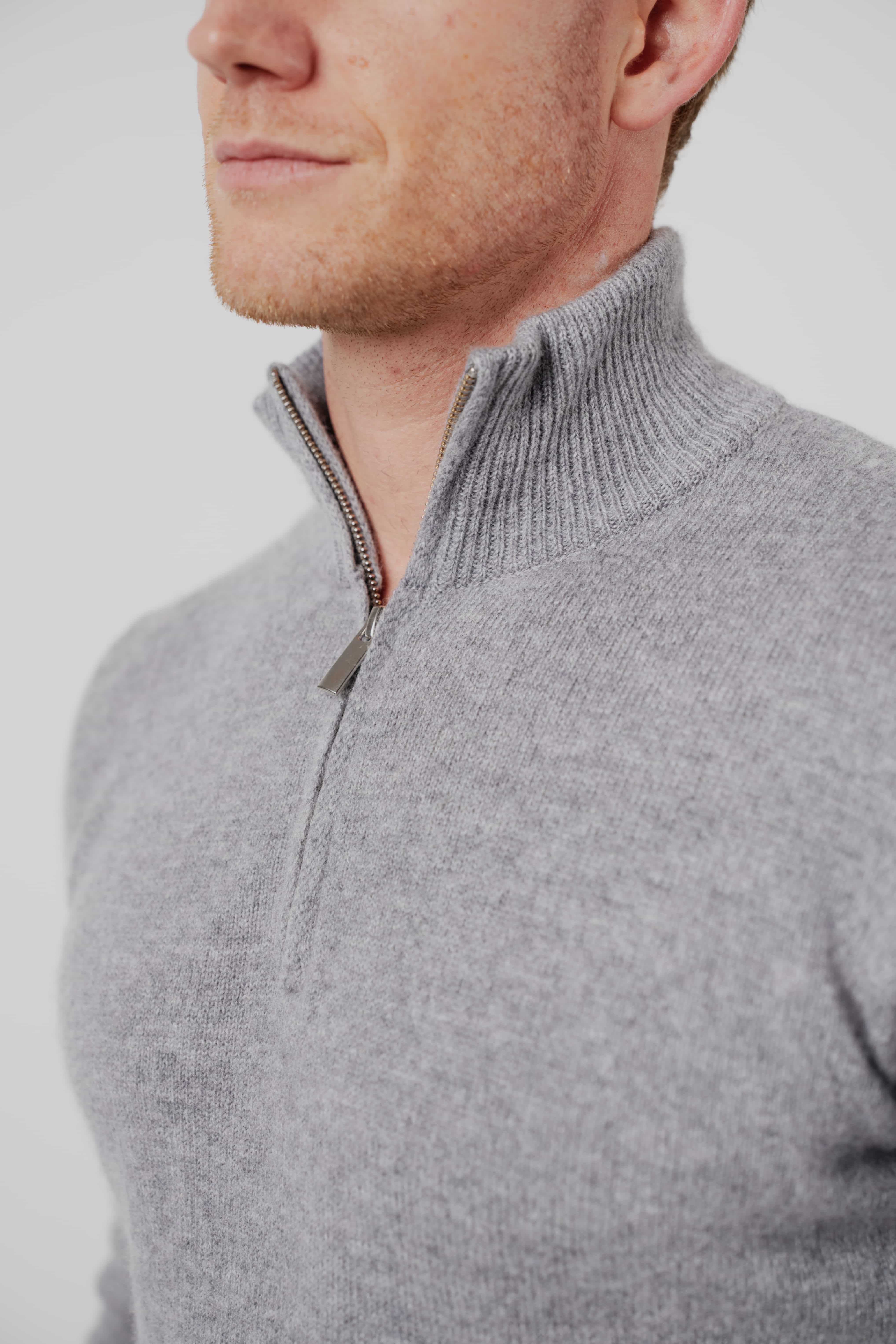 Merino Silk Cashmere Quarter-Zip Sweater Grey