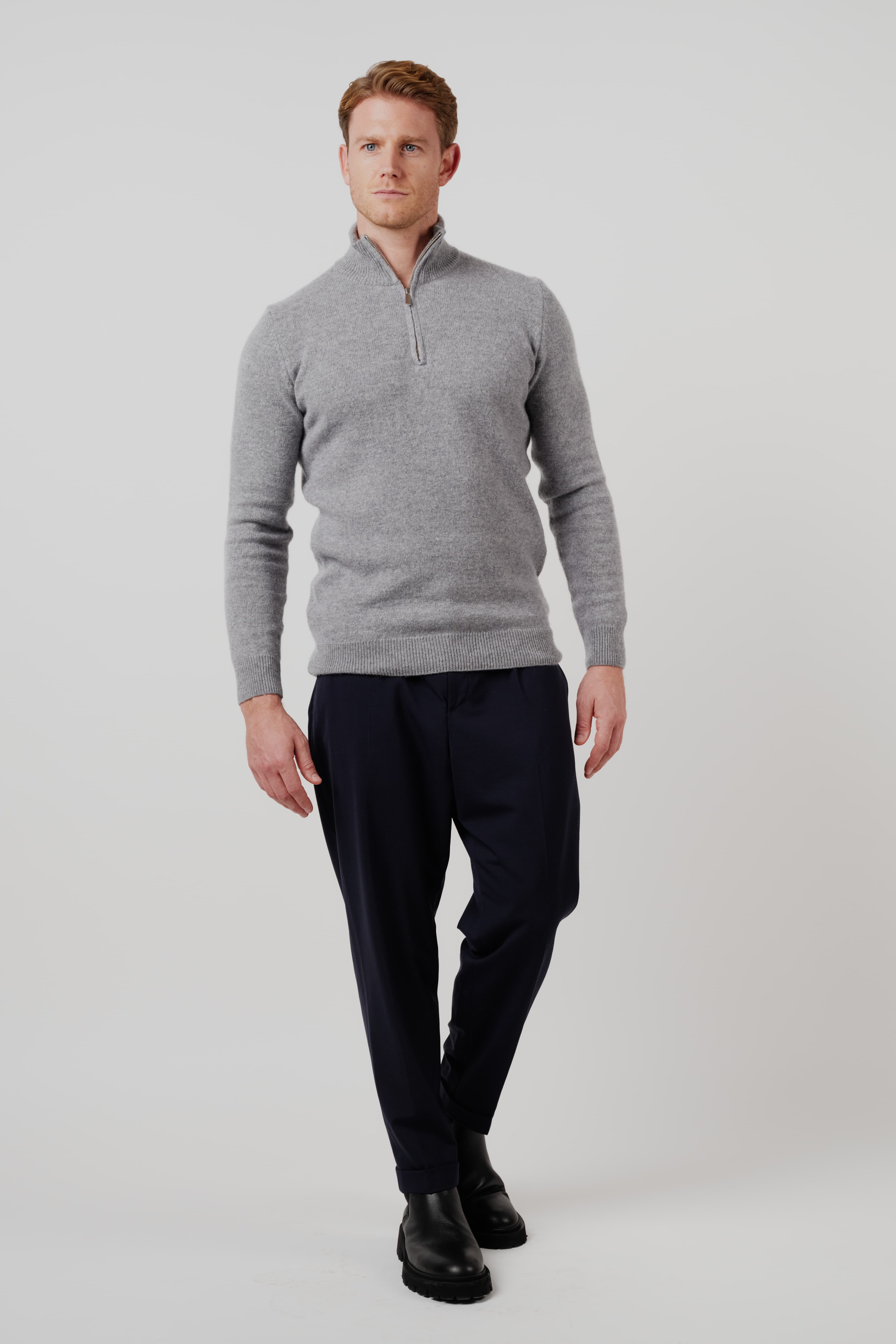 Merino Silk Cashmere Quarter-Zip Sweater Grey