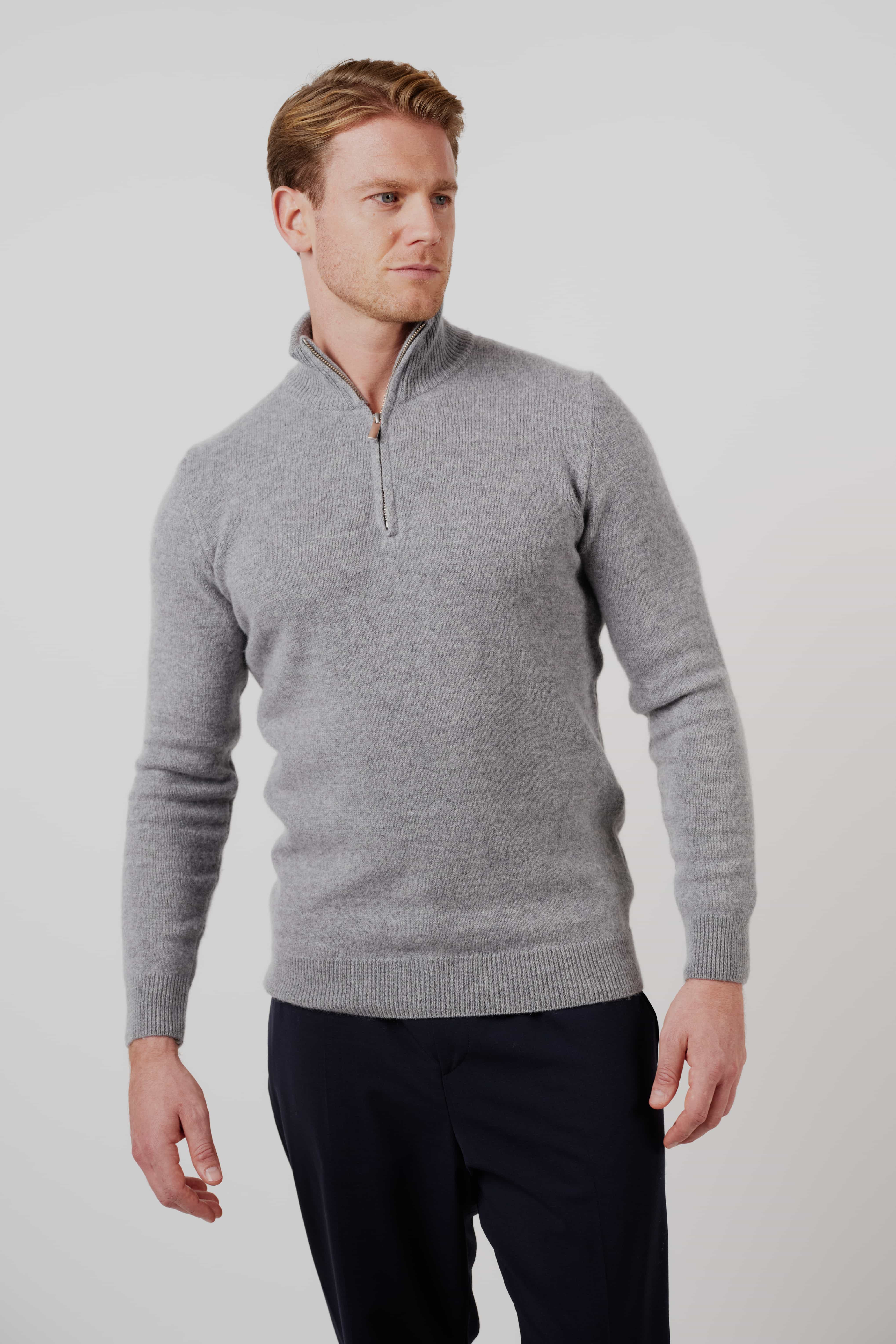 Merino Silk Cashmere Quarter-Zip Sweater Grey