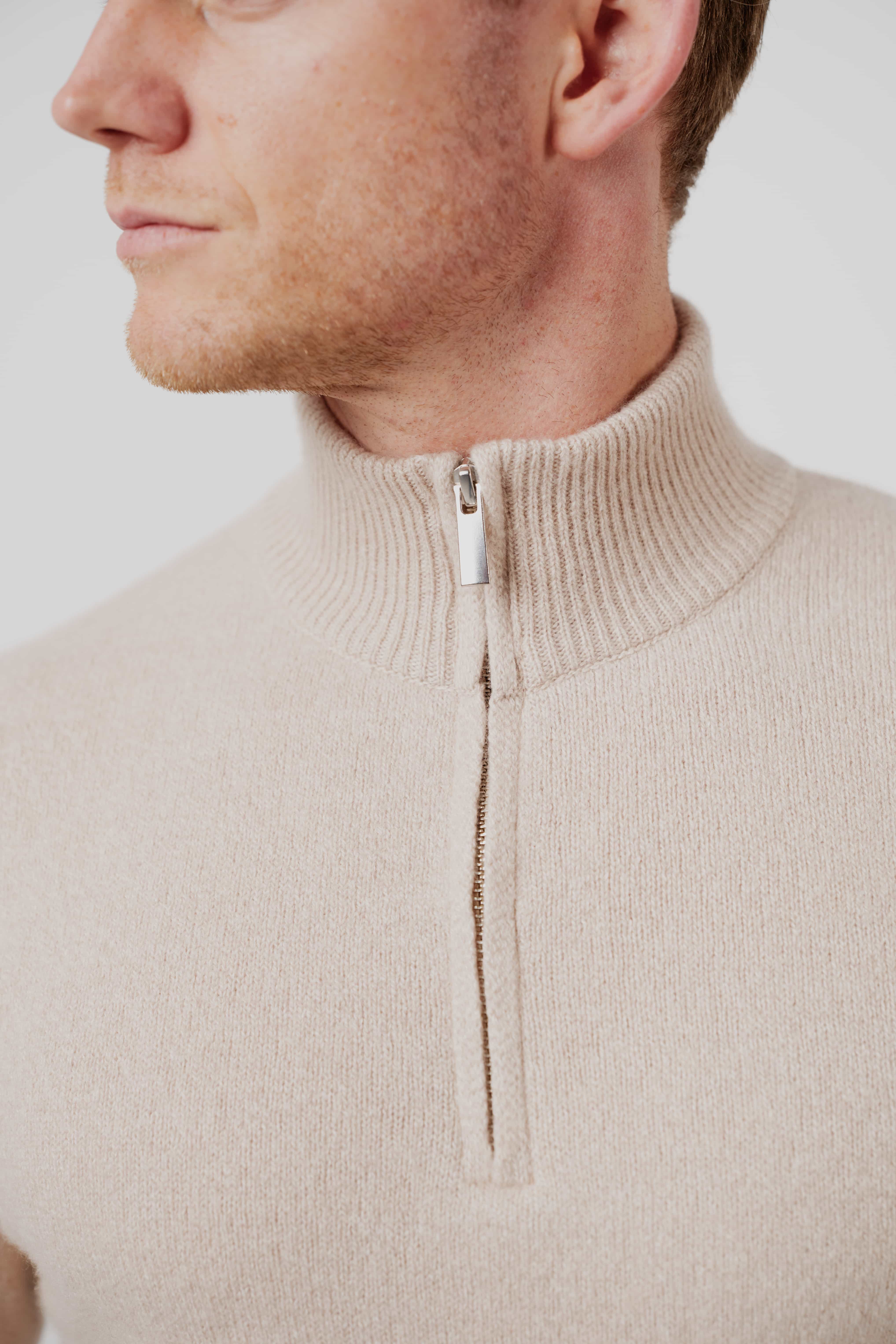 Merino Silk Cashmere Quarter-Zip Sweater Oat