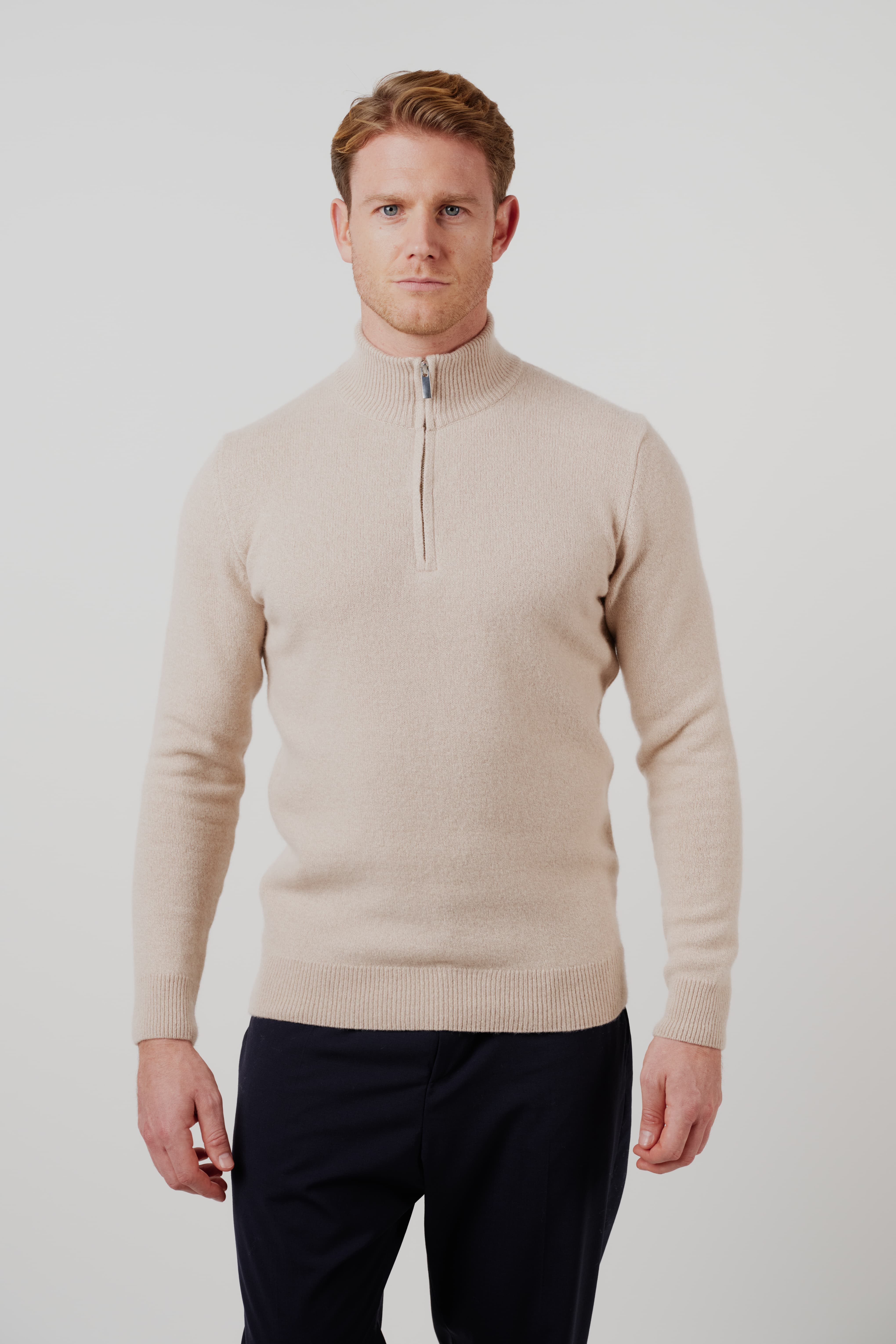 Merino Silk Cashmere Quarter-Zip Sweater Oat