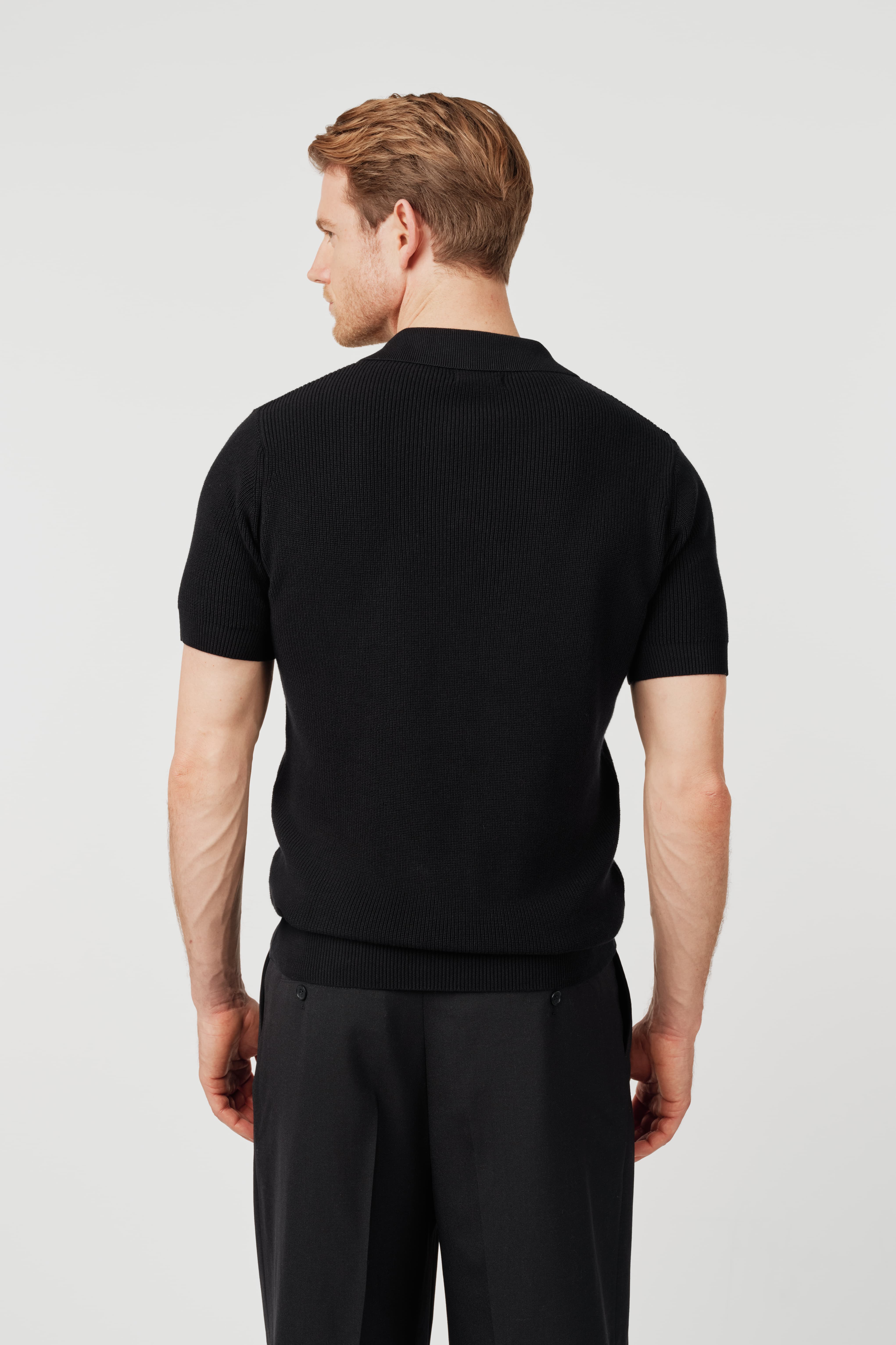 Organic Cotton Knit Polo Black