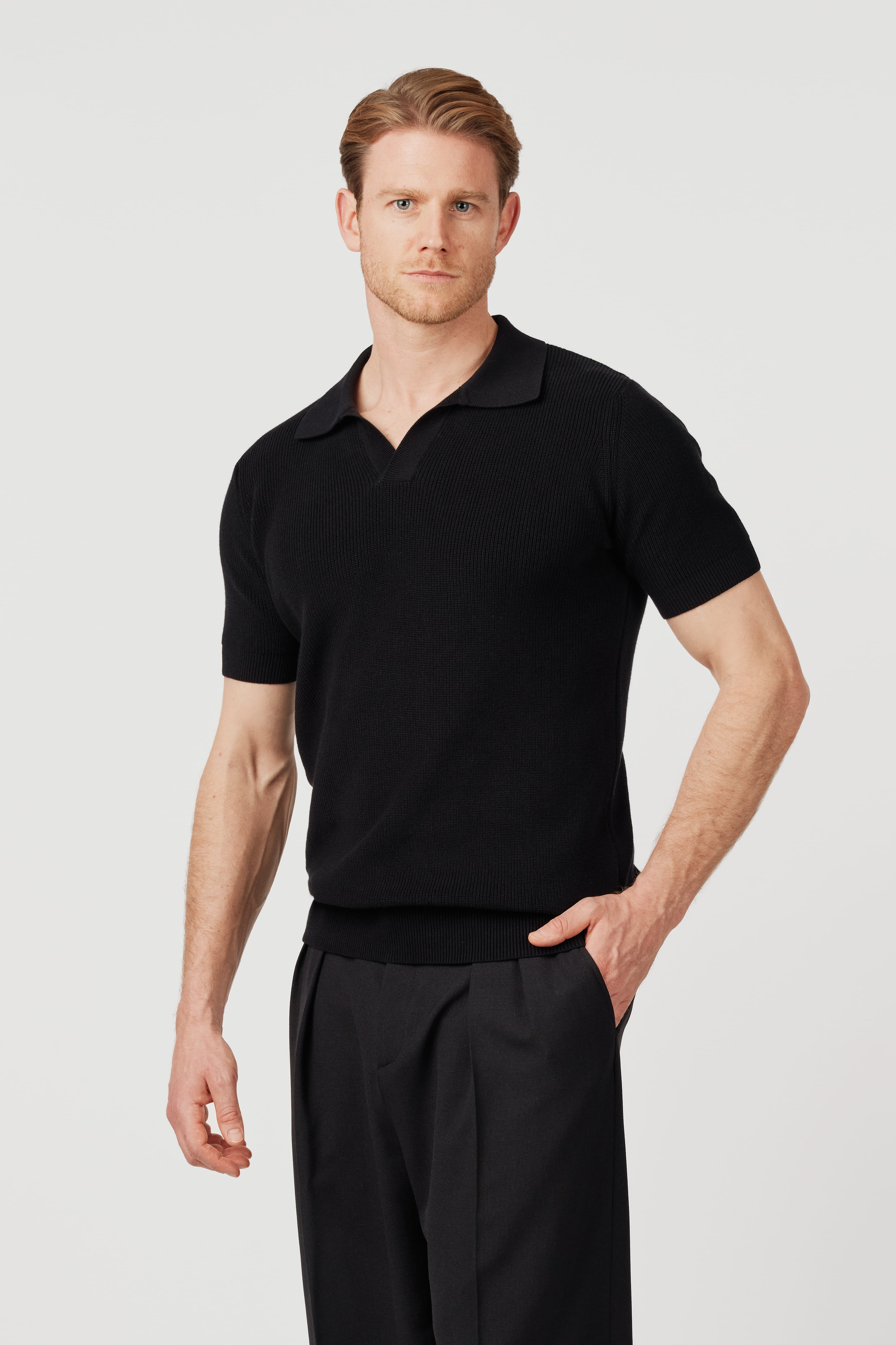 Organic Cotton Knit Polo Black