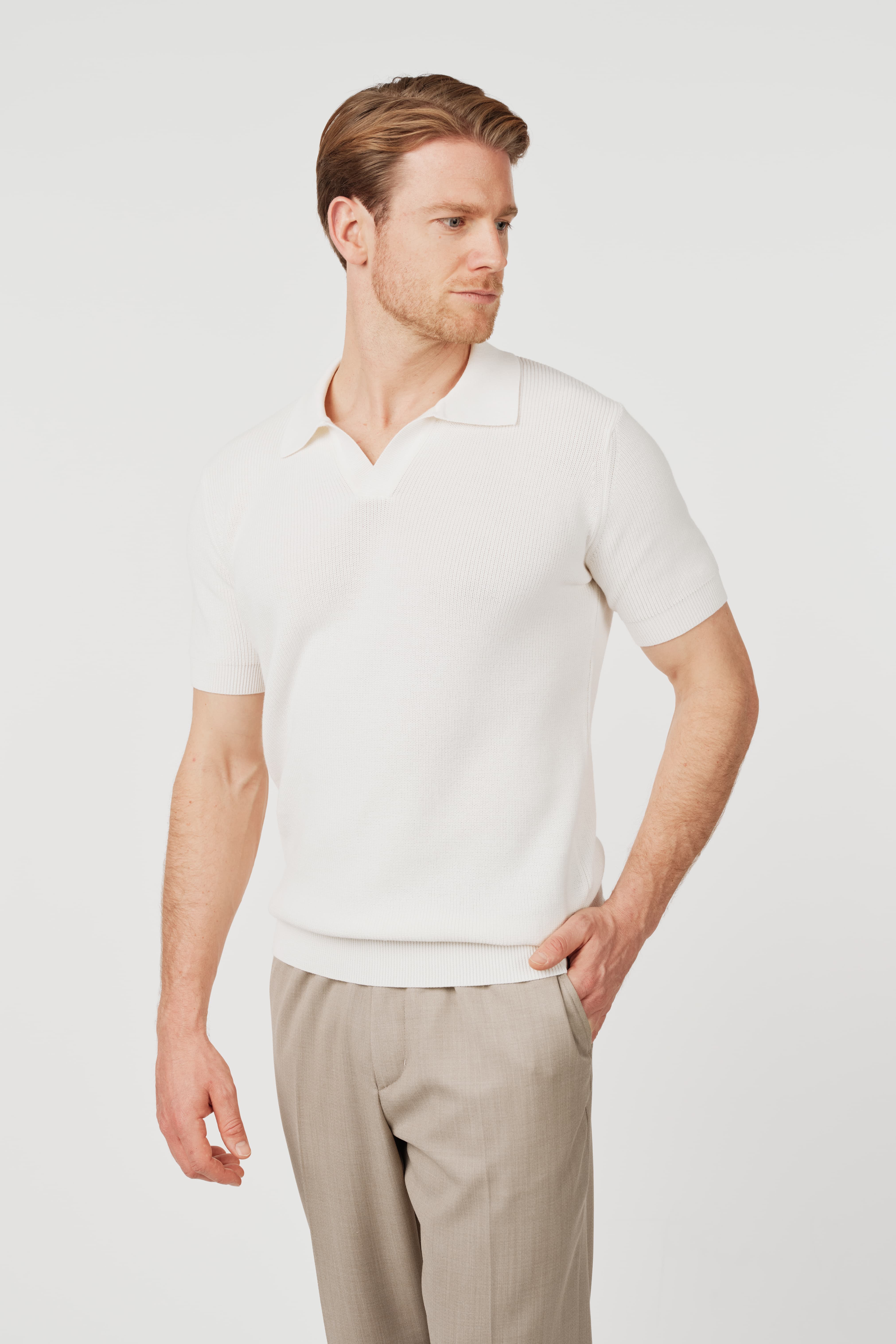 Organic Cotton Knit Polo Off-White