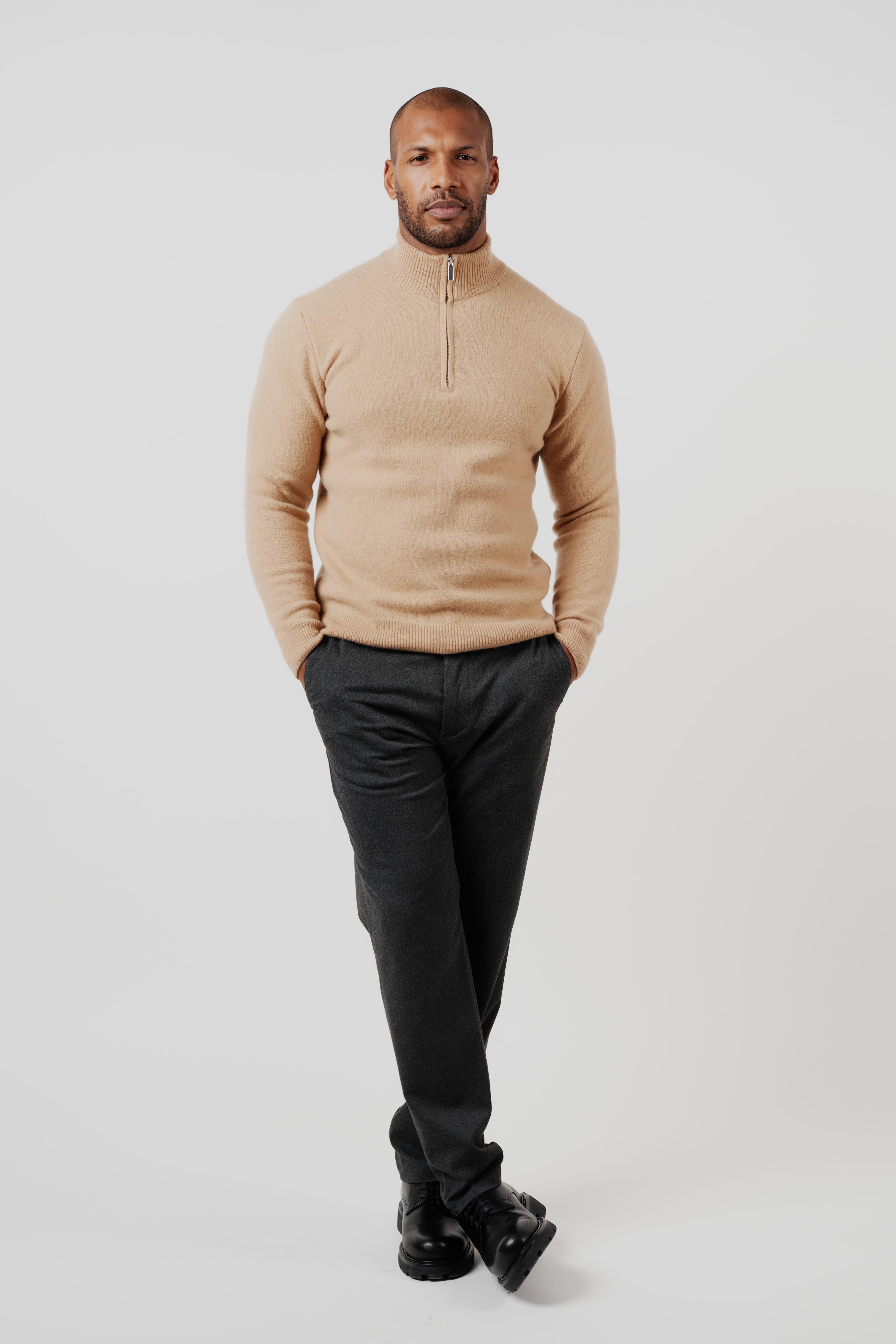 Merino Silk Cashmere Quarter-Zip Sweater Camel