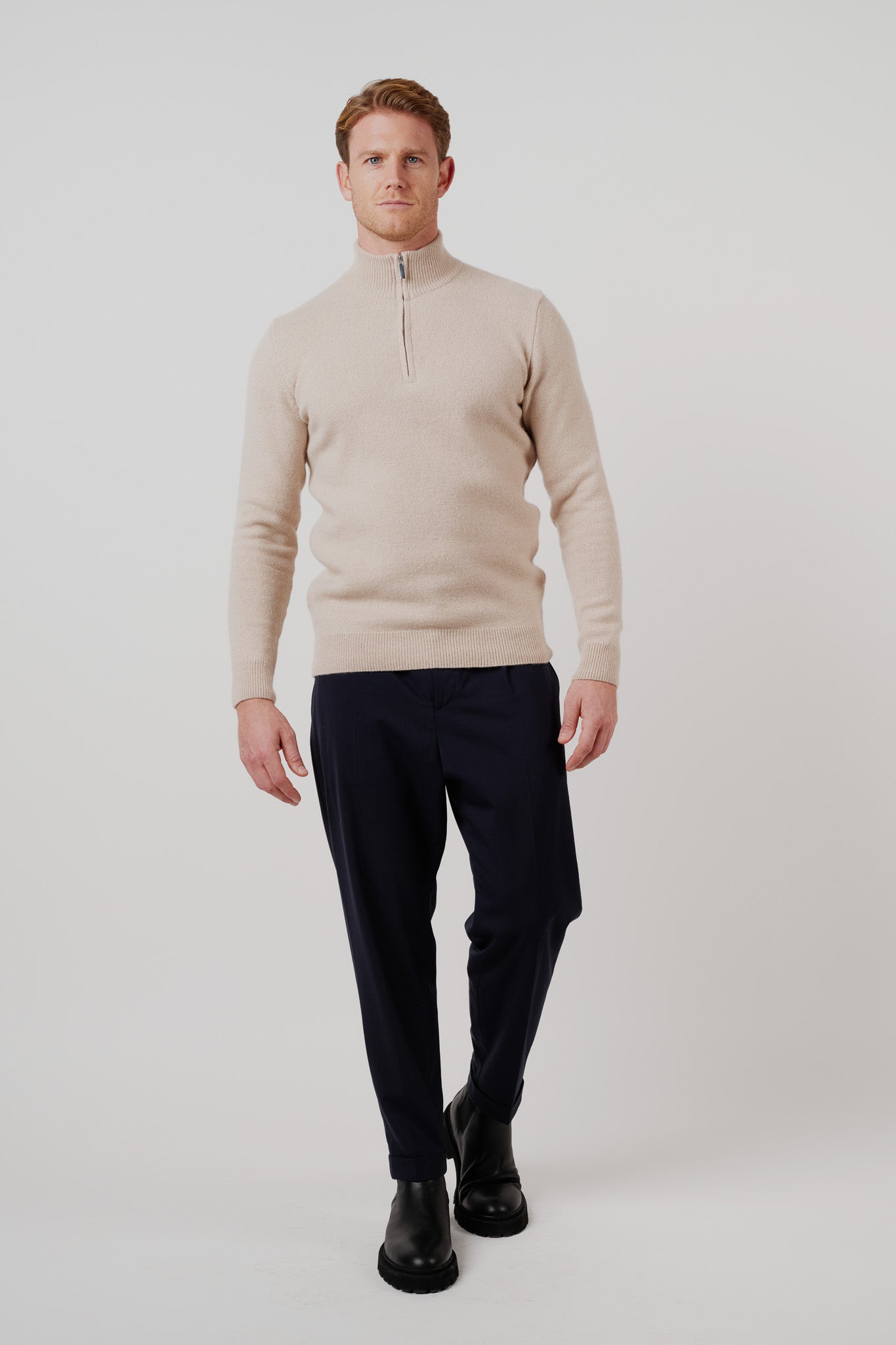 Merino Silk Cashmere Quarter-Zip Sweater Oat